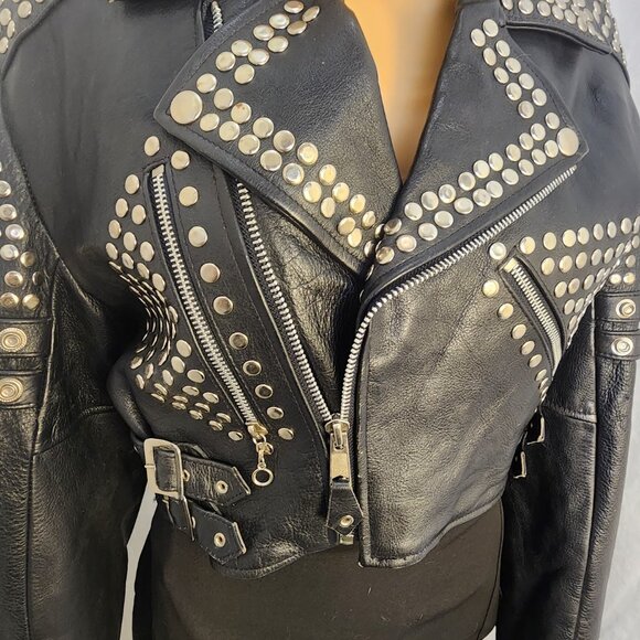 Vanguard Leather Jackets & Blazers - Vintage 1980s Vanguard Studded Leather Biker Jacket Women’s Medium Cropped